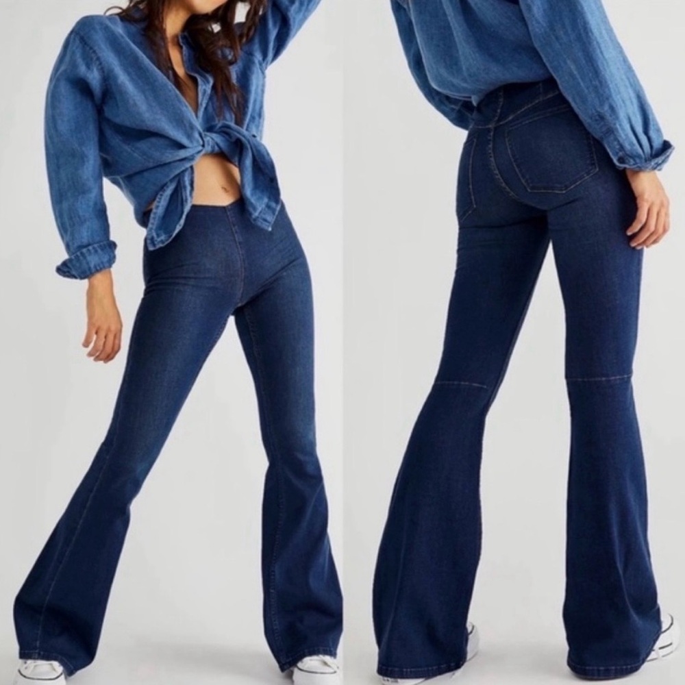 Free People Dark Blue Low-Rise Flare Jeans 26
